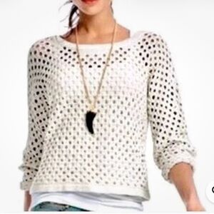 CAbi #707 Seaside Pullover Gray Open-Knit Women's Sweater